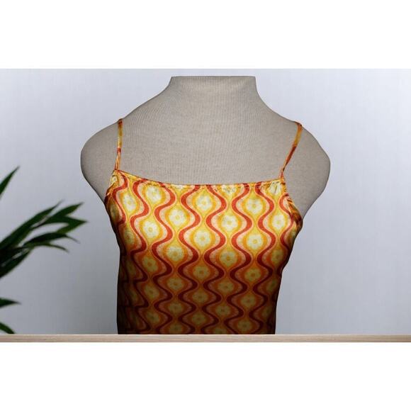 Blush & Stone 70s Swirl Satin Slip Dress – Size Large – Retro Floral Tie-Back - Picture 2 of 8